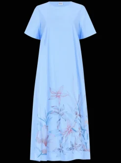 Damen Luis Trenker Azurblaues Shirt-Kleid Mit Stickerei