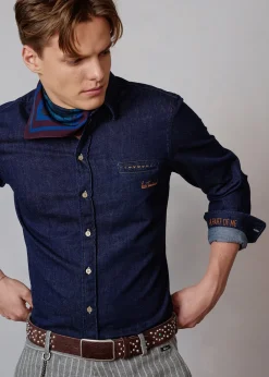 Herren Luis Trenker Button-Down-Hemd Im Dark Denim Look Lubenzio