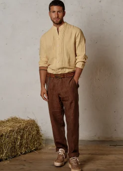 Herren Luis Trenker Chino-Hose Aus Reinem Leinen Lubruneu