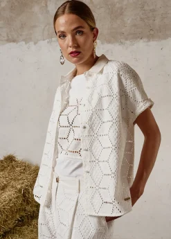 Damen Luis Trenker Kurzarmbluse Aus Sangallo-Spitze Luflora