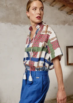 Damen Luis Trenker Kurzarmbluse Mit Farbenfrohem Print Lufiore