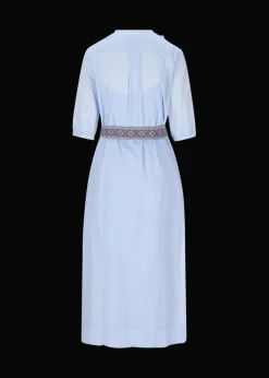 Damen Luis Trenker Langes Baumwollkleid Mit Plastron Luceleste