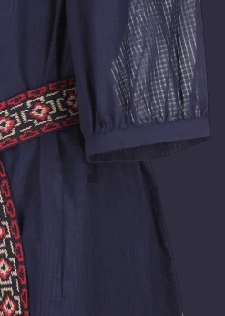 Damen Luis Trenker Langes Baumwollkleid Mit Plastron Luceleste