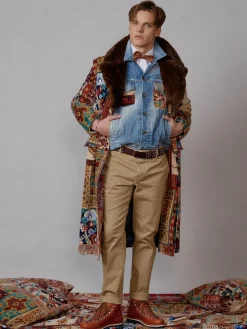 Herren Luis Trenker Samt-Mantel Mit Pelzkragen Lusamir