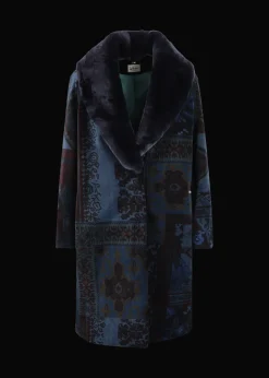 Damen Luis Trenker Samt-Mantel Mit Pelzkragen Lufrida