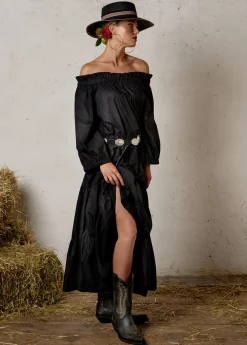 Damen Luis Trenker Schulterfreies Volantkleid Mit Gürtel Lucamilla