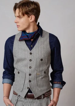 Herren Luis Trenker Schurwoll-Weste Mit Nadelstreifen Luseba