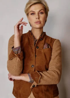 Damen Luis Trenker Strickblazer Mit Lederfront Luranda