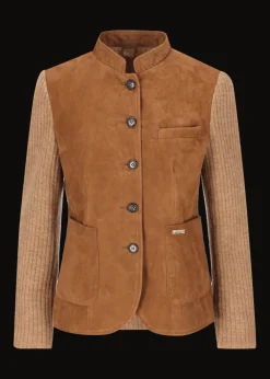 Damen Luis Trenker Strickblazer Mit Lederfront Luranda