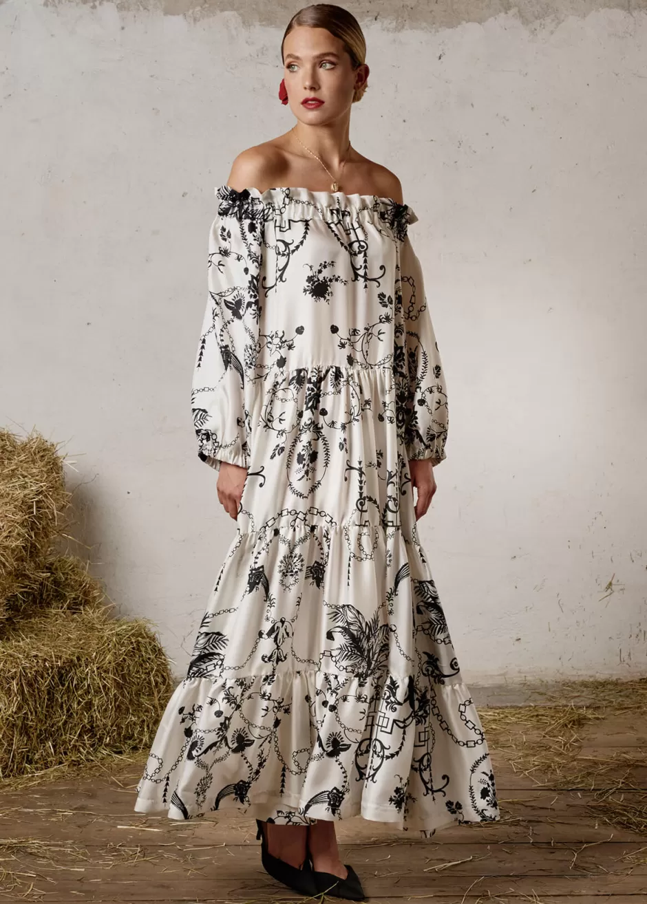 Schulterfreies Seidenkleid Mit Print Lucamilla>Luis Trenker Flash Sale