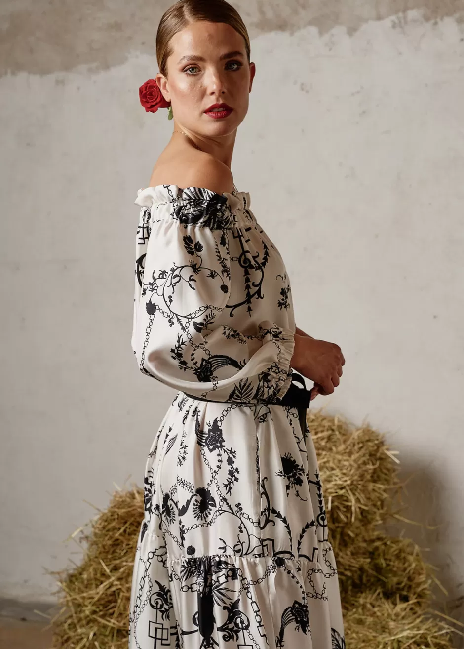 Schulterfreies Seidenkleid Mit Print Lucamilla>Luis Trenker Flash Sale